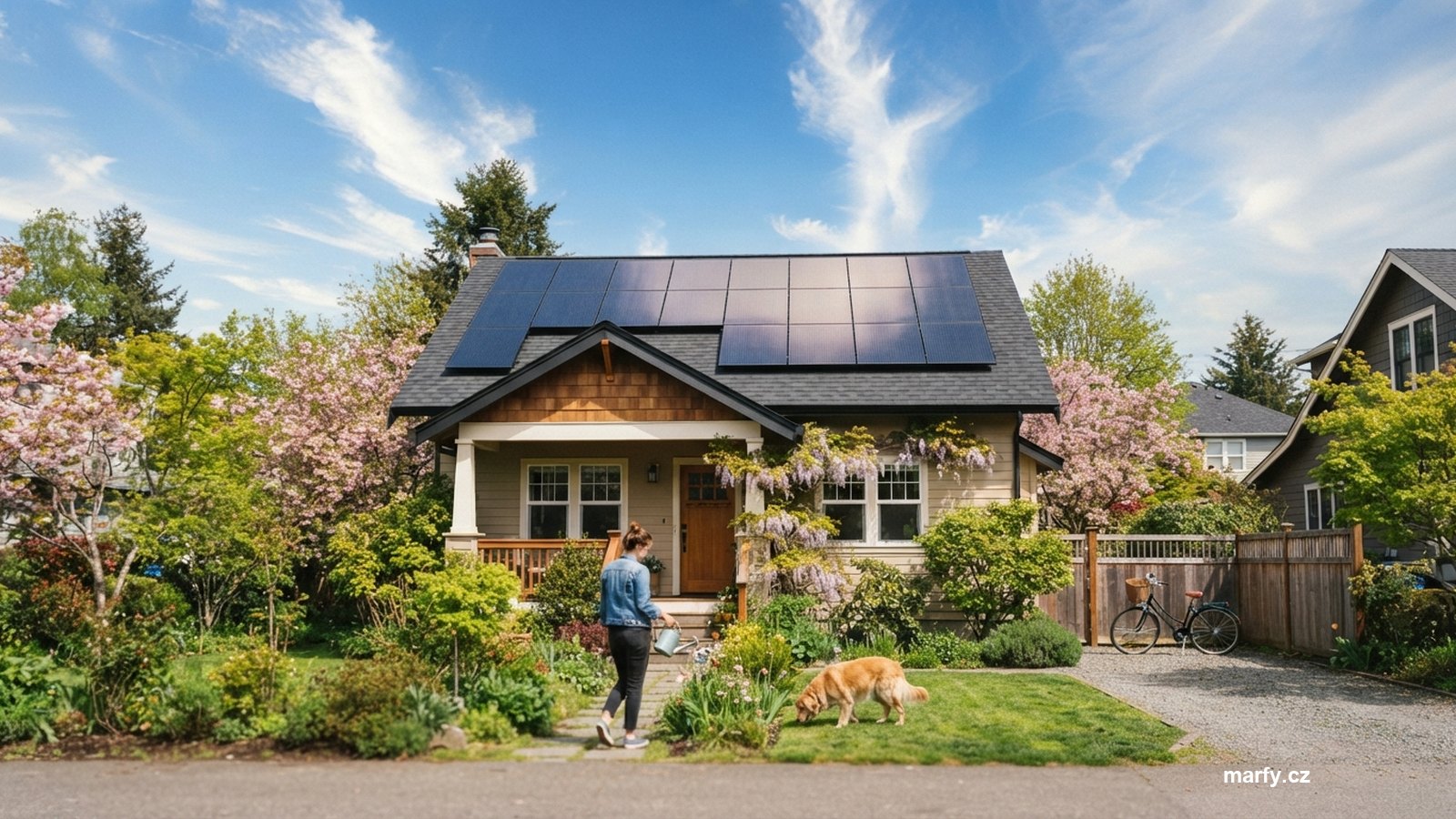Fotovoltaické panely na střeše rodinného domu
