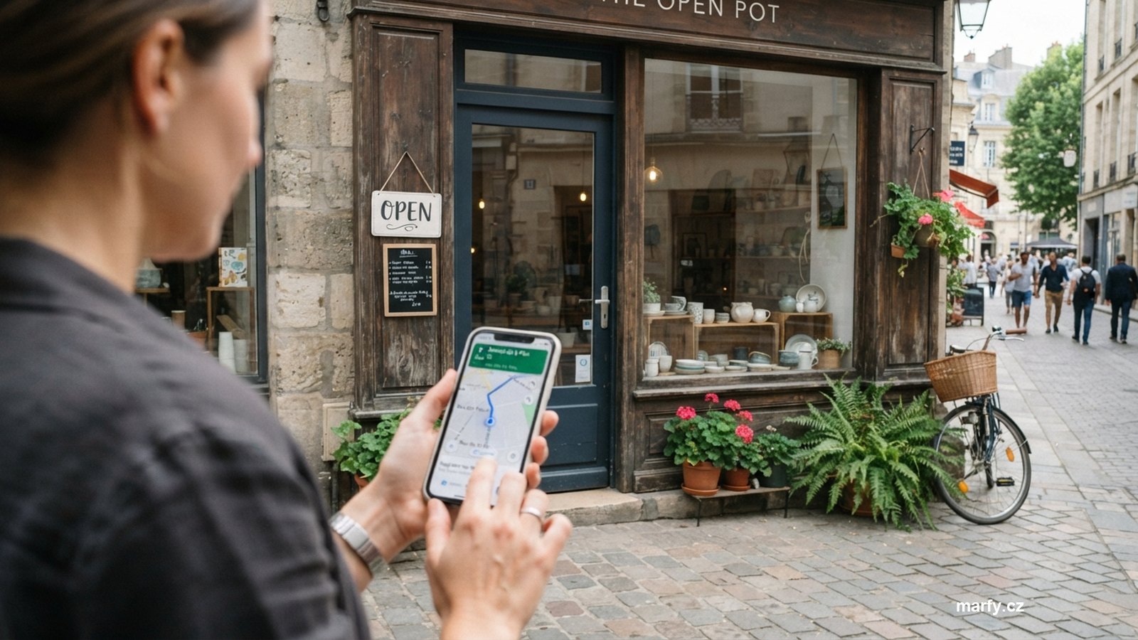 Provozovna a telefon s mapou