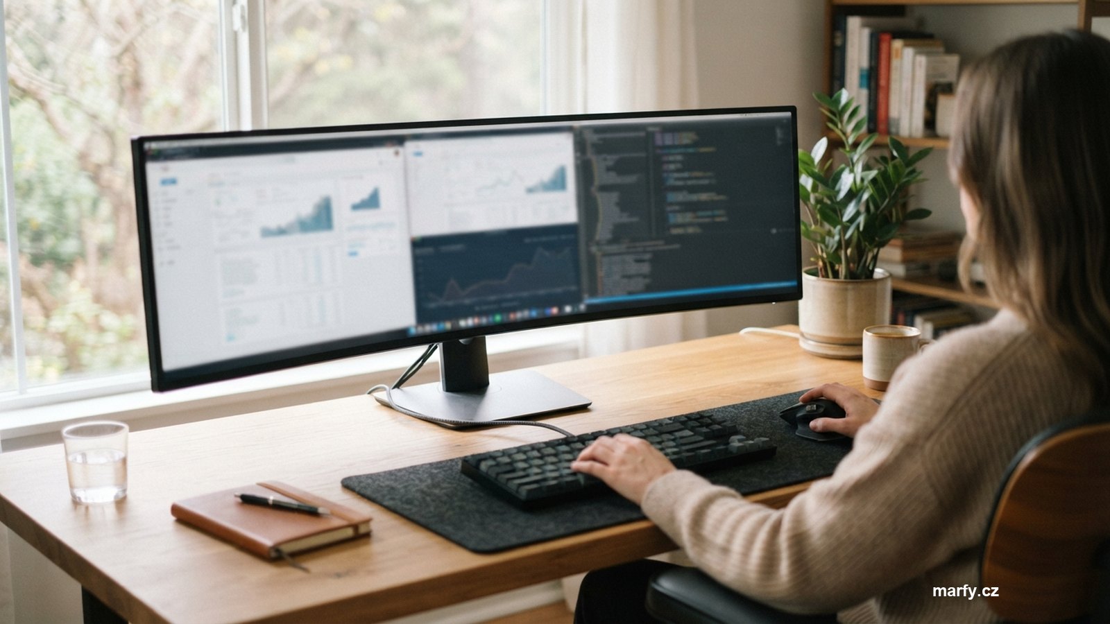 Ultrawide monitor na stole