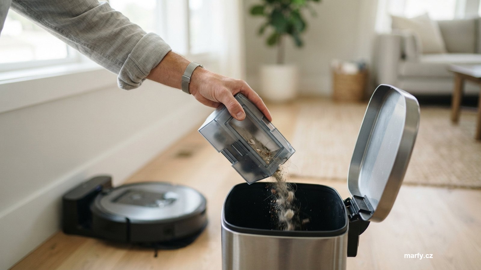 Vysypání zásobníku robotického vysavače